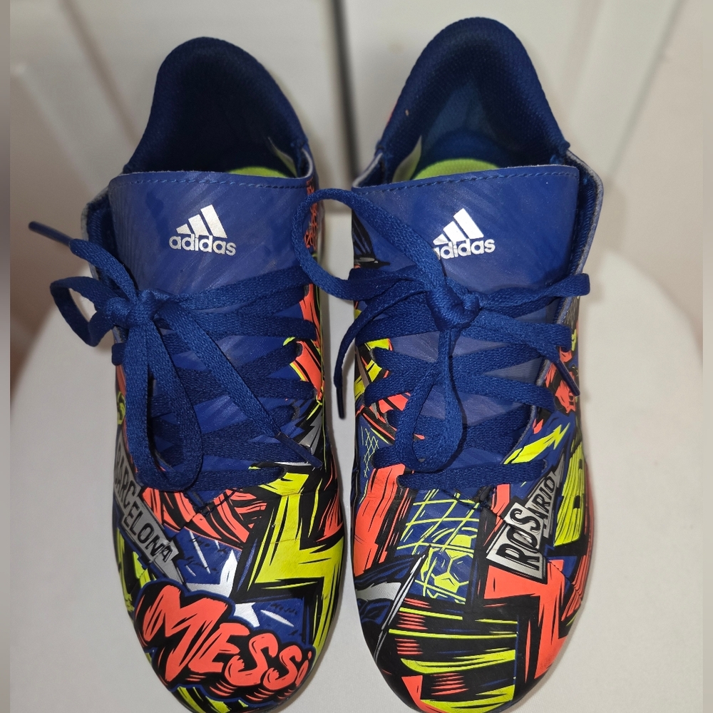 Adidas Kids Messi Graphic Soccer Shoes - Blue and Yellow